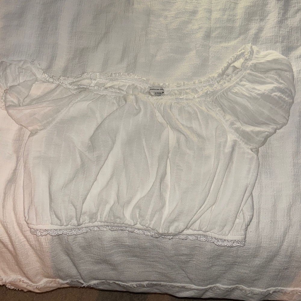 American eagle white cinched puffed out crop top size xl